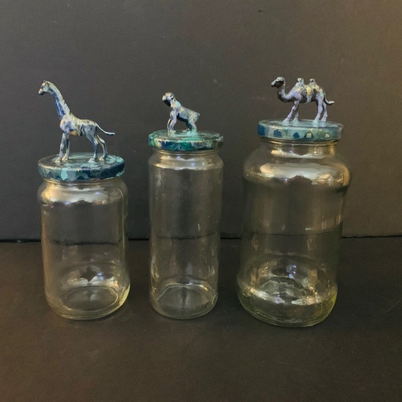 Set of 3 Animal Themed Glass Jars With Lids - Picture 1 of 10